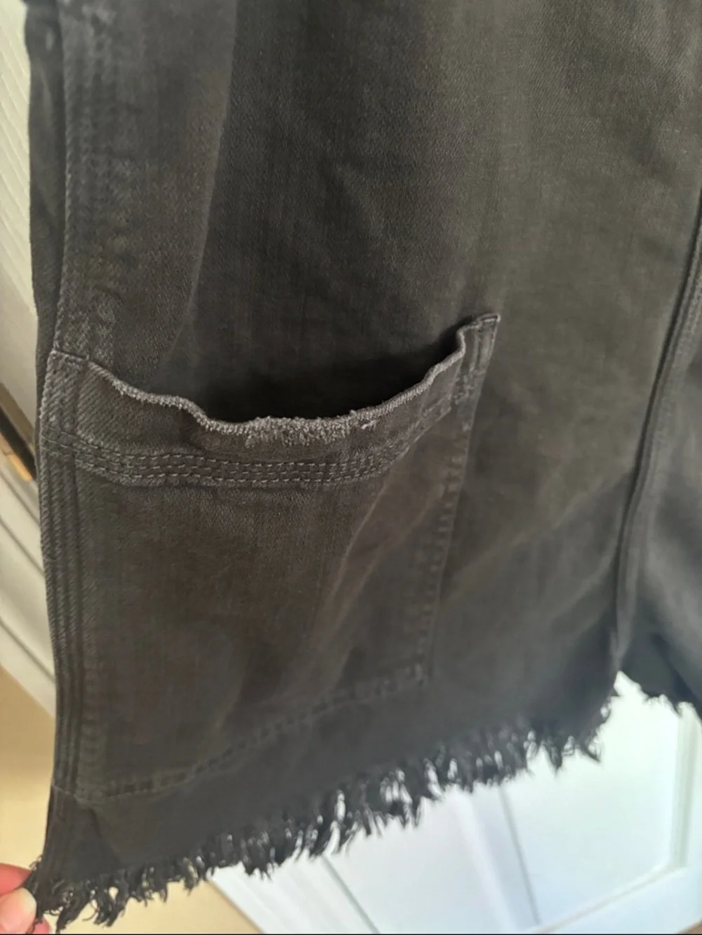 aerie Black Frayed Hem Denim Short Overalls Romper - Picture 4 of 8